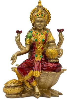Shri Ji Art Gold-Plated Lakshmi Idol For Pooja Home Temple Gifting & Spiritual Decor Decorative Showpiece - 18 Cm(Resin Multicolor)