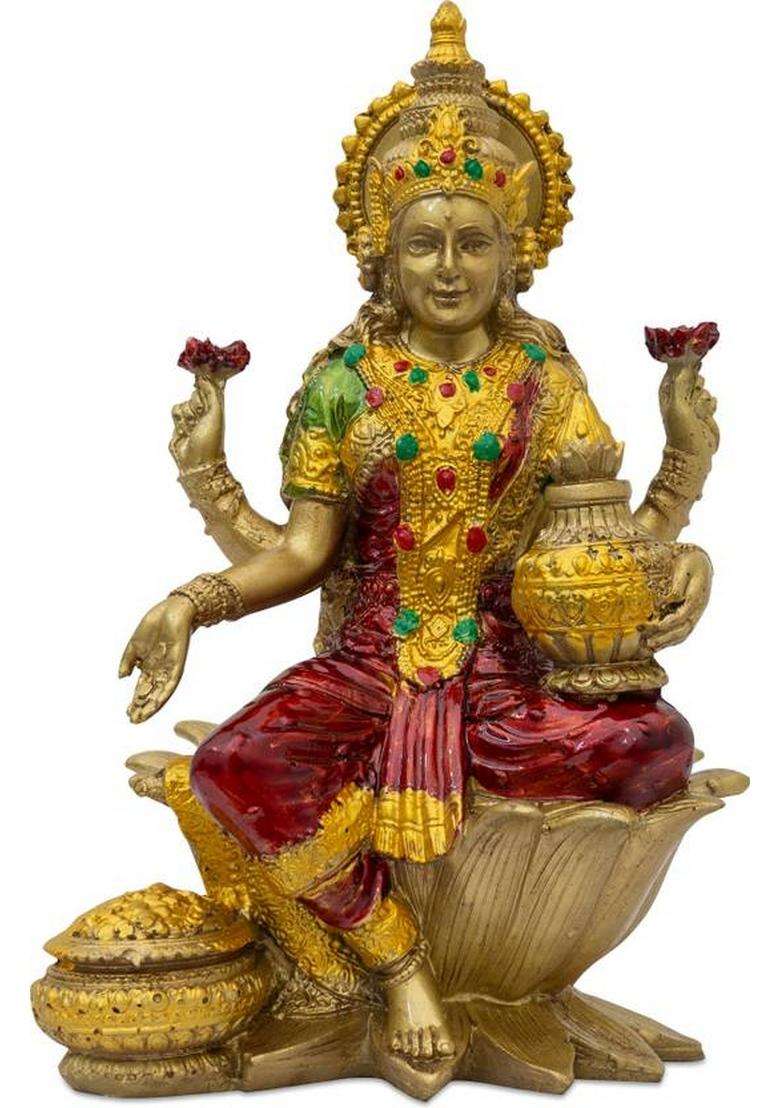 Shri Ji Art Gold-Plated Lakshmi Idol For Pooja Home Temple Gifting & Spiritual Decor Decorative Showpiece - 18 Cm(Resin Multicolor) - Indya
