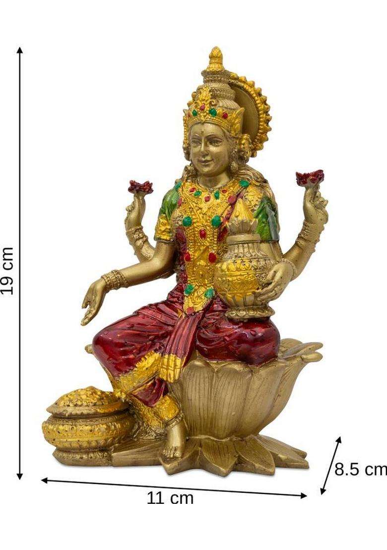 Shri Ji Art Gold-Plated Lakshmi Idol For Pooja Home Temple Gifting & Spiritual Decor Decorative Showpiece - 18 Cm(Resin Multicolor) - Indya