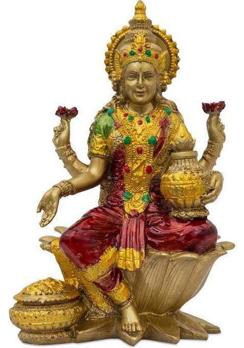 Shri Ji Art Gold-Plated Lakshmi Idol For Pooja Home Temple Gifting & Spiritual Decor Decorative Showpiece - 18 Cm(Resin Multicolor)