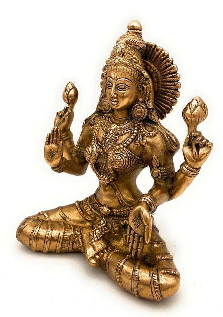 Bhunes Brass Maha Laxmi Laxmi Idol Lakshmi Idol Brass Lakshmi Brass Statue Lakshmi Goddess Statues Goddess Lakshmi Statue Brass Laxmi Sculpture Decorative Showpiece - 19 Cm(Brass Gold) - Indya