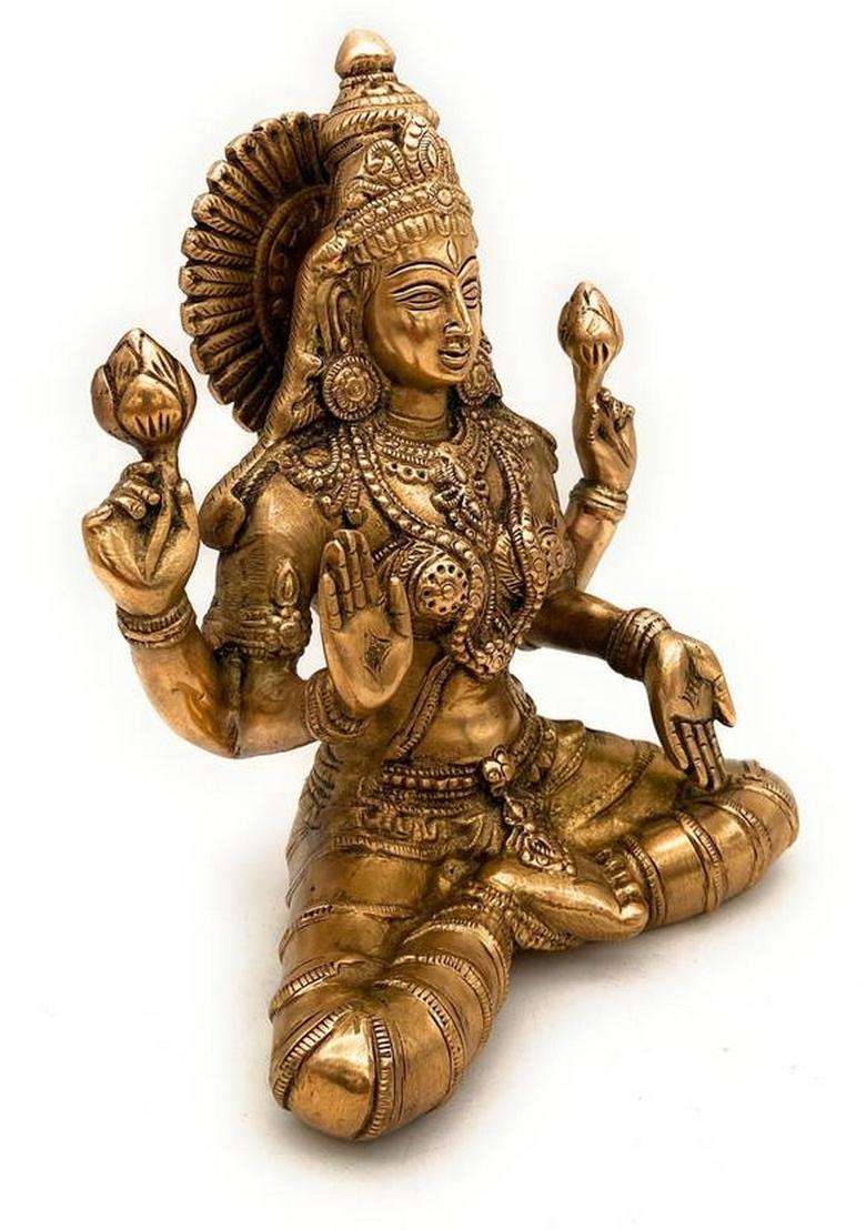 Bhunes Brass Maha Laxmi Laxmi Idol Lakshmi Idol Brass Lakshmi Brass Statue Lakshmi Goddess Statues Goddess Lakshmi Statue Brass Laxmi Sculpture Decorative Showpiece - 19 Cm(Brass Gold) - Indya