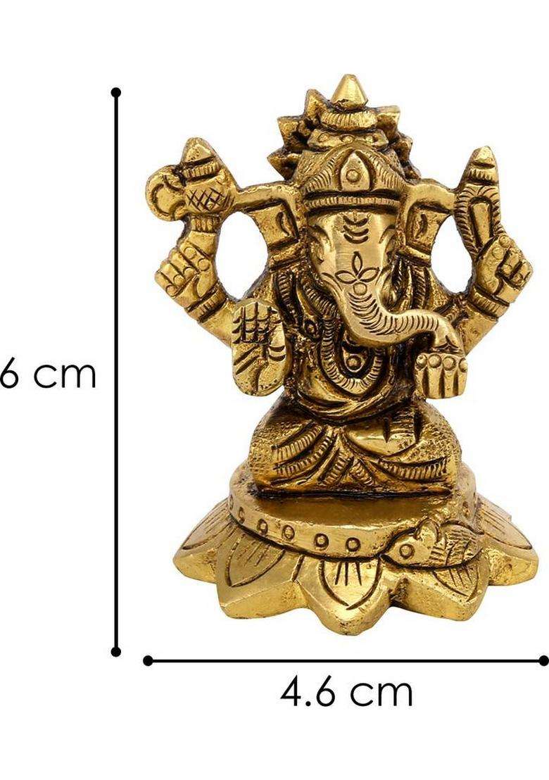 Shreeyaash Brass Kamal Ganesh Figurine Elegant Spiritual Decor By Shreeyaash Decorative Showpiece - 6 Cm(Brass Gold) - Indya