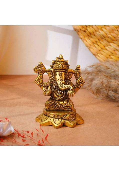 Shreeyaash Brass Kamal Ganesh Figurine Elegant Spiritual Decor By Shreeyaash Decorative Showpiece - 6 Cm(Brass Gold)