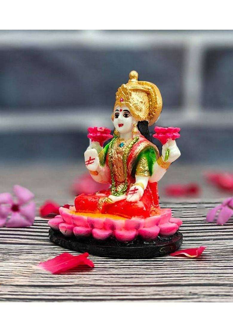 Shindde Exports Goddess Laxmi Devi Marble Murti Small Lakshmi Statue Idol For Home Pooja Decorative Showpiece - 9.5 Cm(Marble Multicolor) - Indya