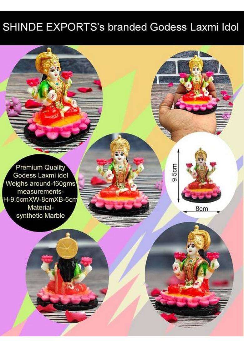 Shindde Exports Goddess Laxmi Devi Marble Murti Small Lakshmi Statue Idol For Home Pooja Decorative Showpiece - 9.5 Cm(Marble Multicolor) - Indya