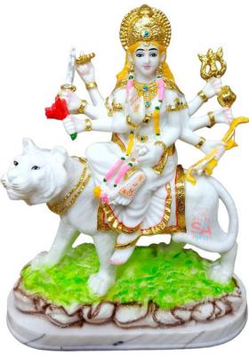 S A Gifts Marble Dust Ambe Maa Idol StatueSherawali Mata Idol White & Green-8.5Inch Decorative Showpiece - 22 Cm(Marble White Green)