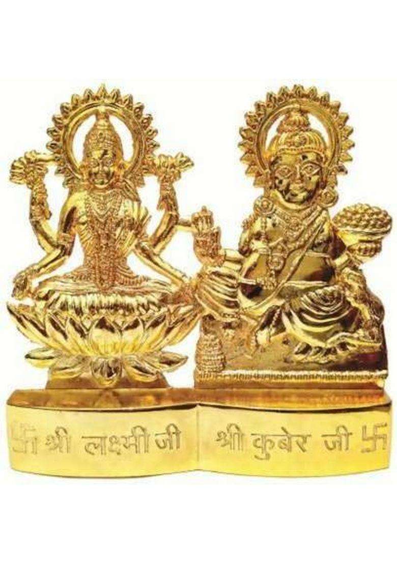 Shree Krishana Traders Laxmi-Kuber Decorative Showpiece - 3 Cm(Brass Gold) - Indya