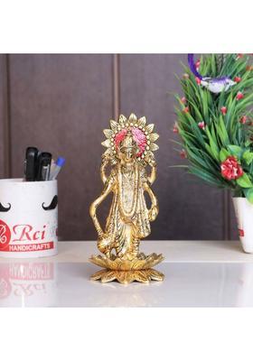 Kridaykraft Narayan/Vishnu Standing On Lotus Metal Statue For Pooja Good Luck For Home Decorative Showpiece - 20 Cm(Metal Gold)