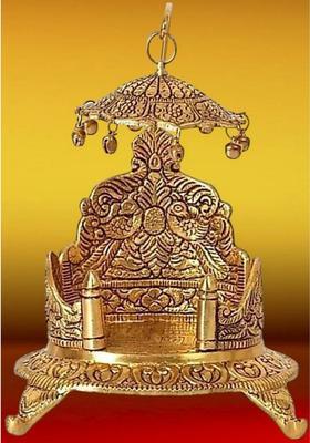 Keshav Banjara Enterprises Decorative Golden Singhasan For God Idols Krishna Ganesh Laxmi Decorative Showpiece - 10 Cm(Metal Gold)
