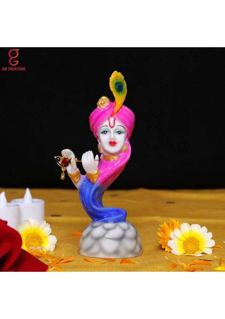 Gw Creations New Large Modern Design Flute Krishna-Turban Face/FigurinesDecorative Showpiece Decorative Showpiece - 17 Cm(Marble Multicolor) - Indya