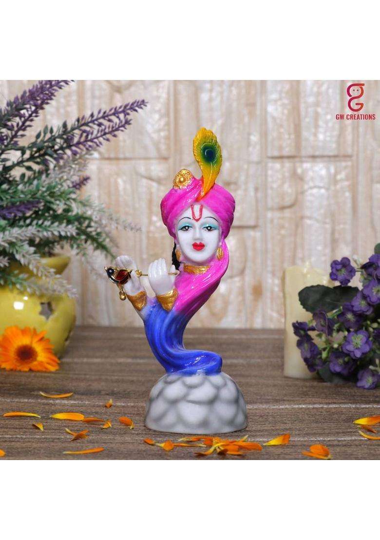 Gw Creations New Large Modern Design Flute Krishna-Turban Face/FigurinesDecorative Showpiece Decorative Showpiece - 17 Cm(Marble Multicolor) - Indya