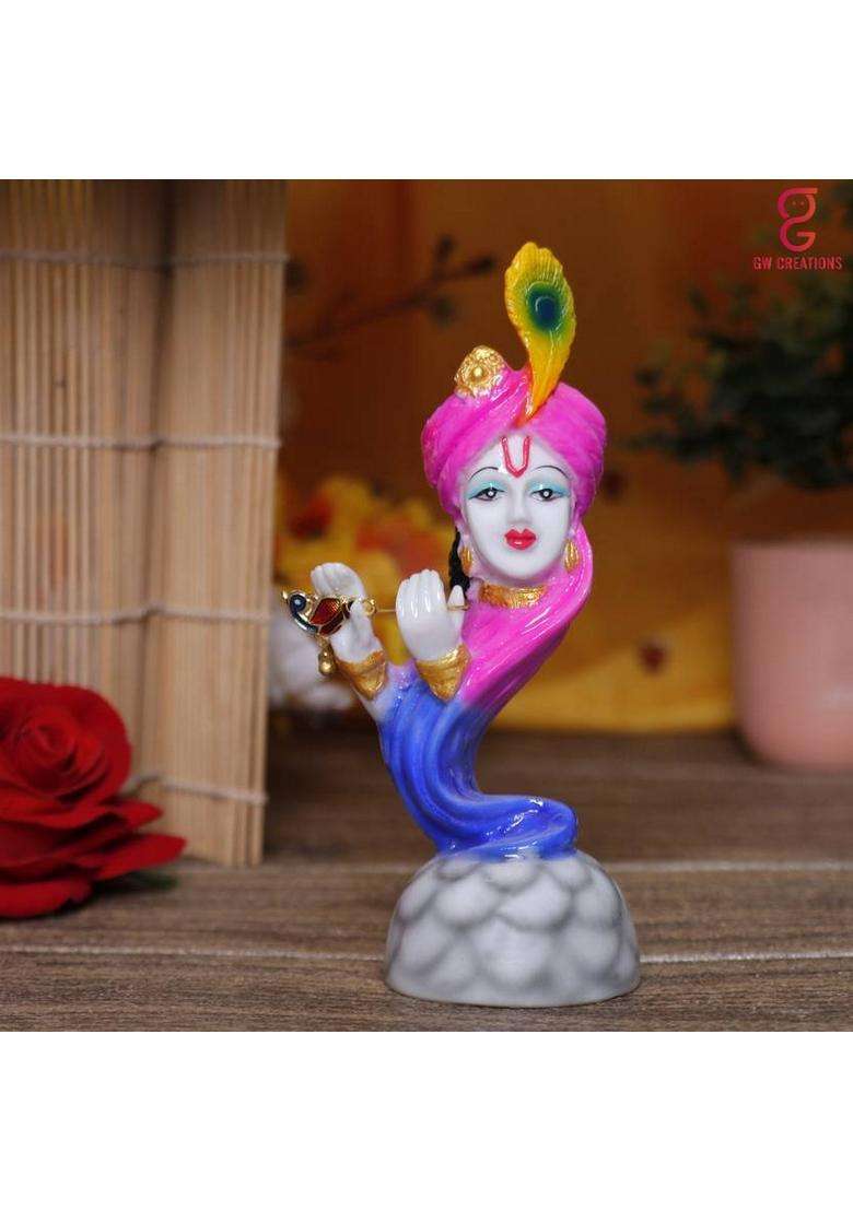 Gw Creations New Large Modern Design Flute Krishna-Turban Face/FigurinesDecorative Showpiece Decorative Showpiece - 17 Cm(Marble Multicolor) - Indya