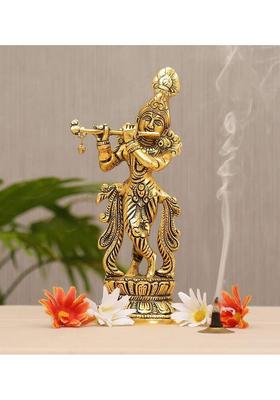 Patwari Arts Lord Krishna Idol Statue Flute Playing Krishan Decorative Showpiece Figurine. Decorative Showpiece - 22 Cm(Metal Multicolor)