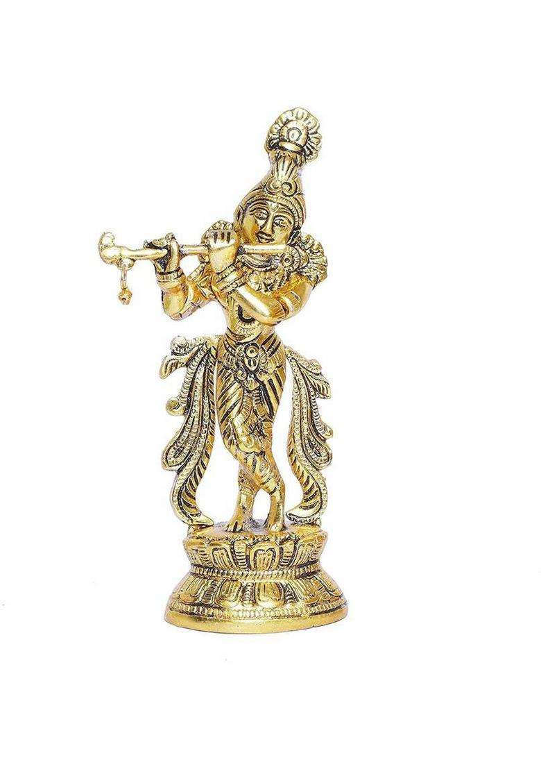 Patwari Arts Lord Krishna Idol Statue Flute Playing Krishan Decorative Showpiece Figurine. Decorative Showpiece - 22 Cm(Metal Multicolor) - Indya