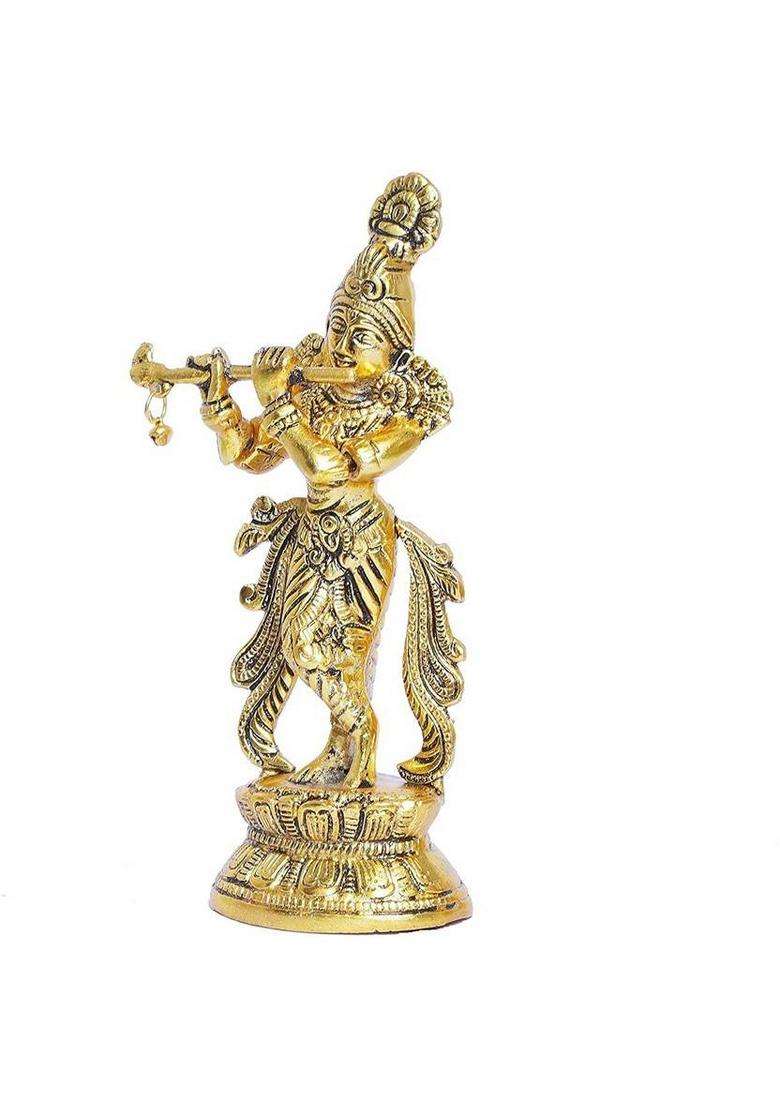 Patwari Arts Lord Krishna Idol Statue Flute Playing Krishan Decorative Showpiece Figurine. Decorative Showpiece - 22 Cm(Metal Multicolor) - Indya