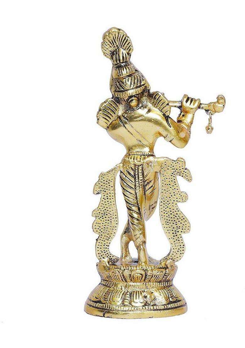 Patwari Arts Lord Krishna Idol Statue Flute Playing Krishan Decorative Showpiece Figurine. Decorative Showpiece - 22 Cm(Metal Multicolor) - Indya