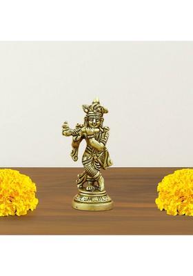 International Gift Gold Plated Brass Krishna Idol For Home & Spiritual Dcor Decorative Showpiece - 10.16 Cm(Brass Gold)