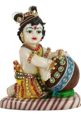 Sbbco Lord Krishna Idol Krishan Statue God Makhan Chor / Balgobal Decorative Showpiece - 8 Cm(Resin Multicolor)