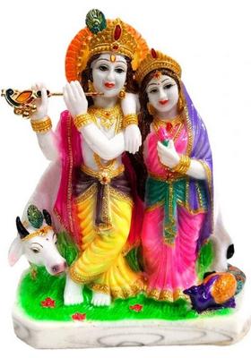 Kraaftique Arts Radha Krishna Marble Idol Showpiece Decorative Showpiece - 21 Cm(Marble Multicolor Gold)