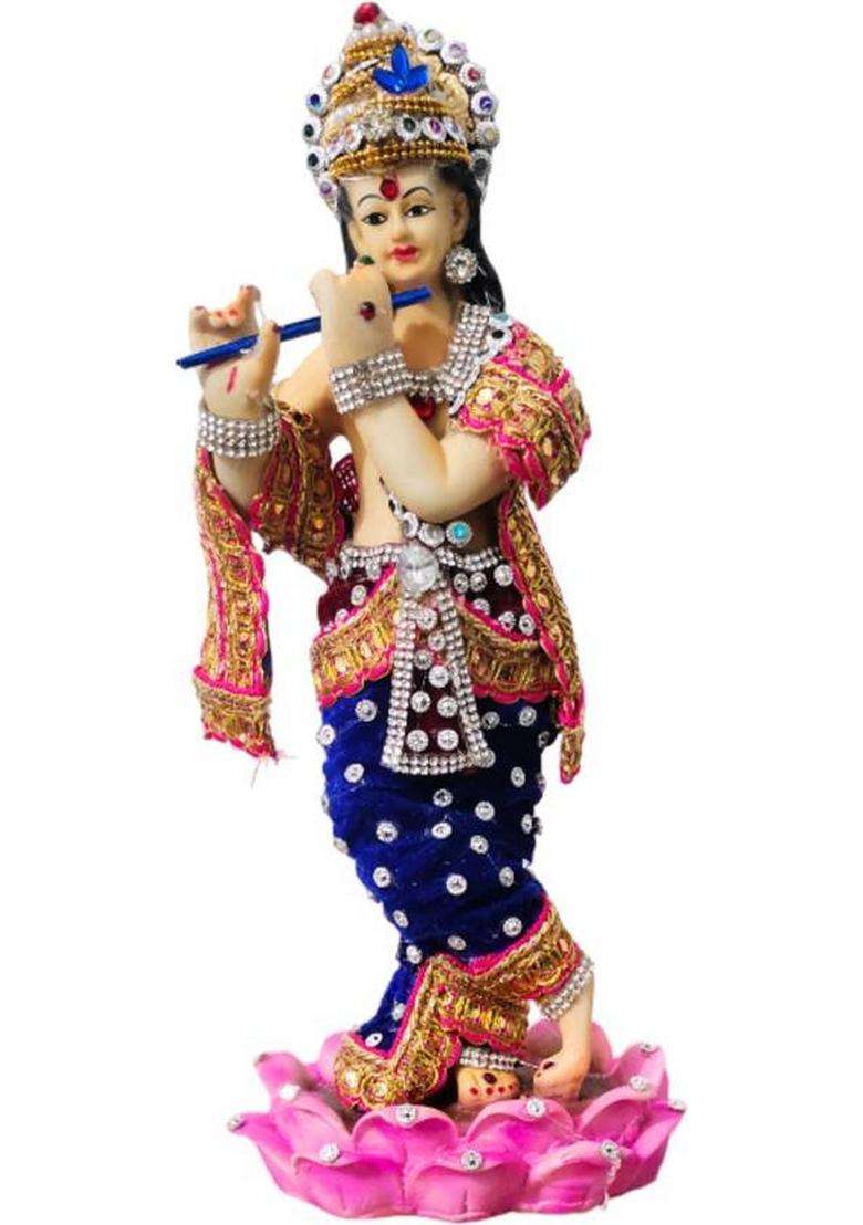 MarinerS Creation Krishna With Flute Standing On Lotus Showpiece Home DcorGifts Decorative Showpiece - 26 Cm(Resin Multicolor) - Indya