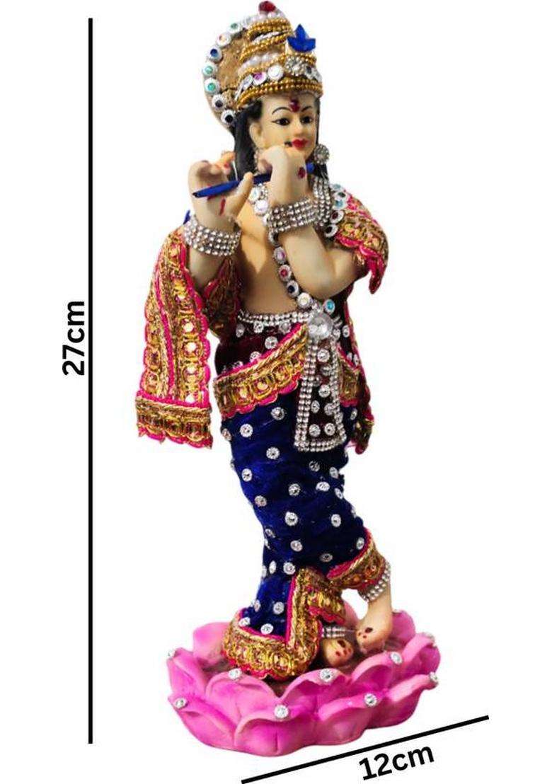MarinerS Creation Krishna With Flute Standing On Lotus Showpiece Home DcorGifts Decorative Showpiece - 26 Cm(Resin Multicolor) - Indya