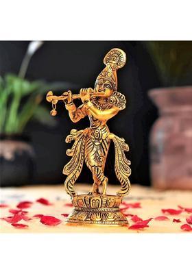 Kridaykraft Lord Krishna Metal StatueKrishna Murti Playing Flute For Puja Room & Decor Your HomeOffice & Gift Your Relatives On DiwaliWeddingBirthdayGift ArticleReturn Gift... Decorative Showpiece - 23 Cm(Metal Gold)
