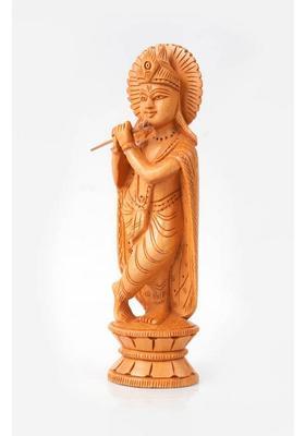 Malviya Handicrafts Wooden Handcraft Statue Of Krishna Ji Decorative Showpiece - 27 Cm(Wood Brown)