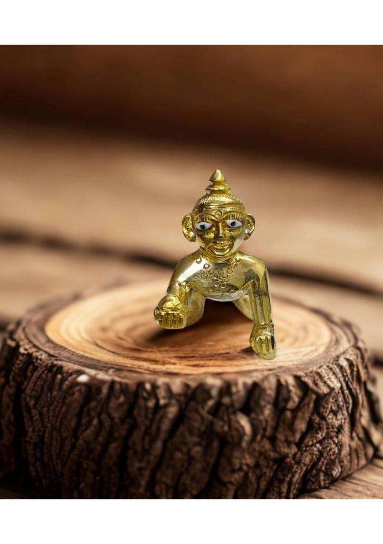 Craftcart Laddoo Gopal (Krishna) Brass Idol Pure Brass Small Size Decorative Showpiece - 6.5 Cm(Brass Gold) - Indya