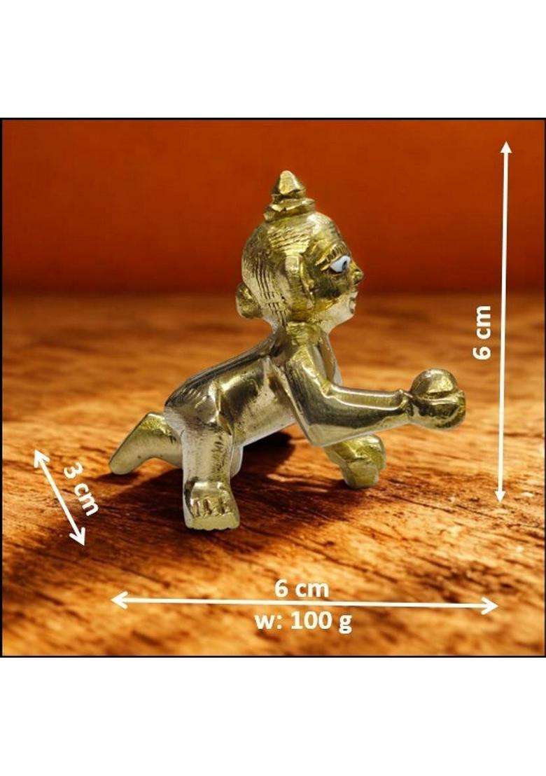 Craftcart Laddoo Gopal (Krishna) Brass Idol Pure Brass Small Size Decorative Showpiece - 6.5 Cm(Brass Gold) - Indya