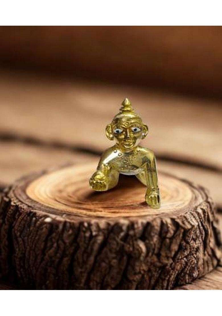 Craftcart Laddoo Gopal (Krishna) Brass Idol Pure Brass Small Size Decorative Showpiece - 6.5 Cm(Brass Gold) - Indya