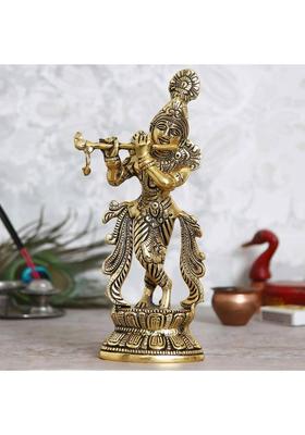 Sbbco Metal Krishna Playing Flute Decorative Showpiece - 23 Cm(Metal Gold)