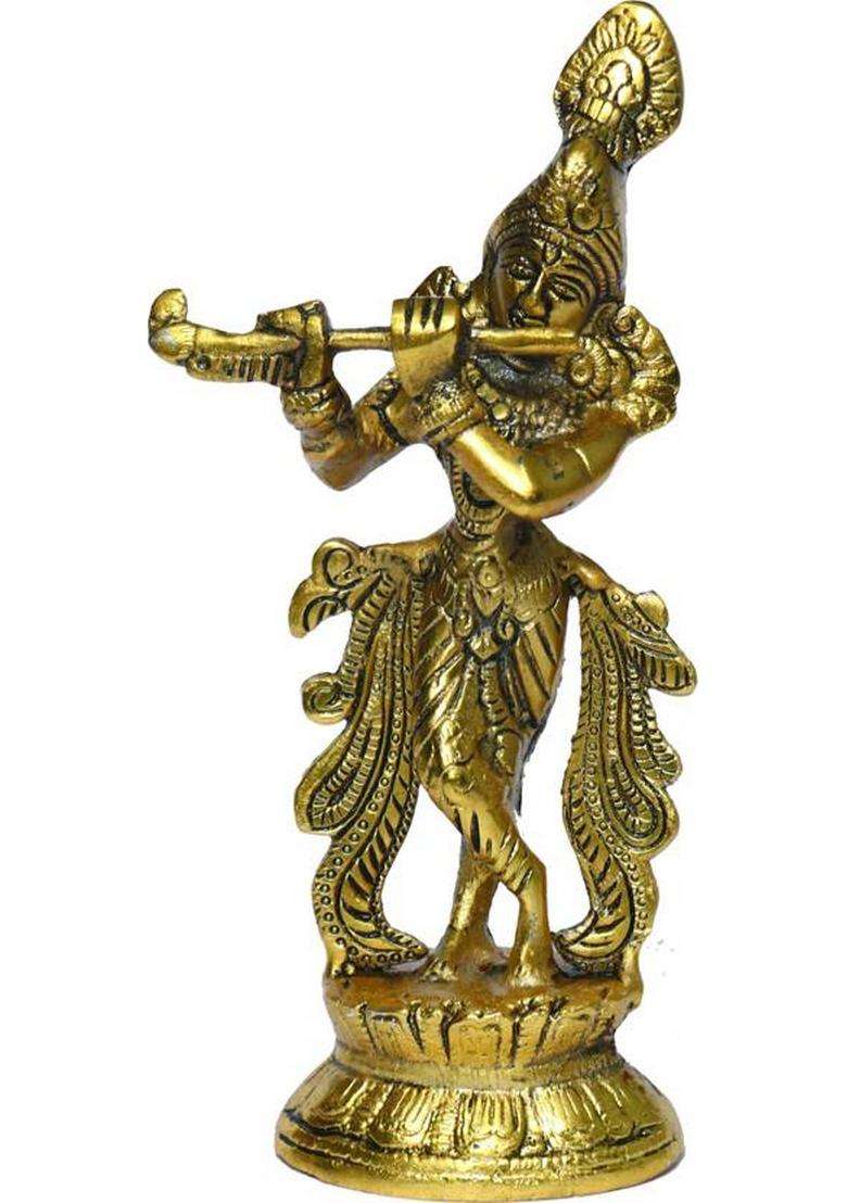 Sbbco Metal Krishna Playing Flute Decorative Showpiece - 23 Cm(Metal Gold) - Indya