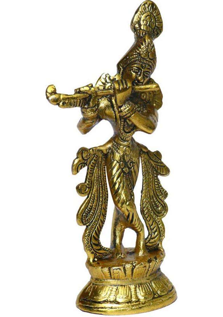 Sbbco Metal Krishna Playing Flute Decorative Showpiece - 23 Cm(Metal Gold) - Indya