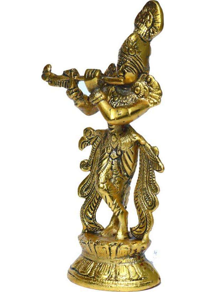 Sbbco Metal Krishna Playing Flute Decorative Showpiece - 23 Cm(Metal Gold) - Indya