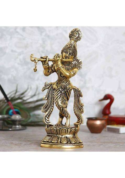 Sbbco Metal Krishna Playing Flute Decorative Showpiece - 23 Cm(Metal Gold)