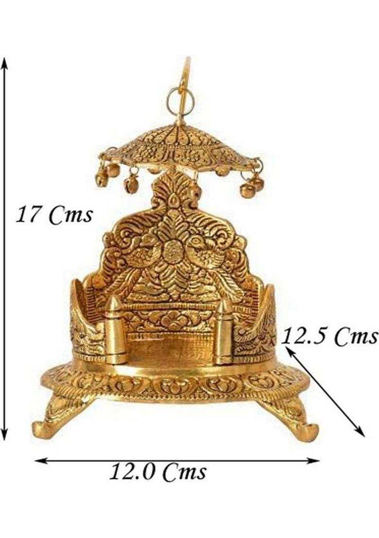 Huzur Ji Antique Gold Plated Laddu Gopal Asana With Chhatra & Bells Decorative Showpiece - 10 Cm(Metal Gold) - Indya