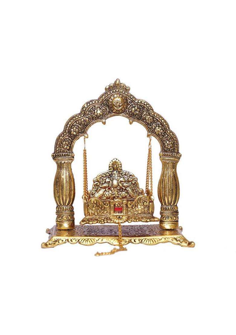 Kridaykraft Metal Laddu Gopal PalnaKrishna Jhula Metal Statue For Temple PoojaLaddu Gopal JhulaDecor Your Home &Religious Idol Gift ArticleShowpiece FigurinesGod Idol... Decorative Showpiece - 24.5 Cm(Metal Gold) - Indya