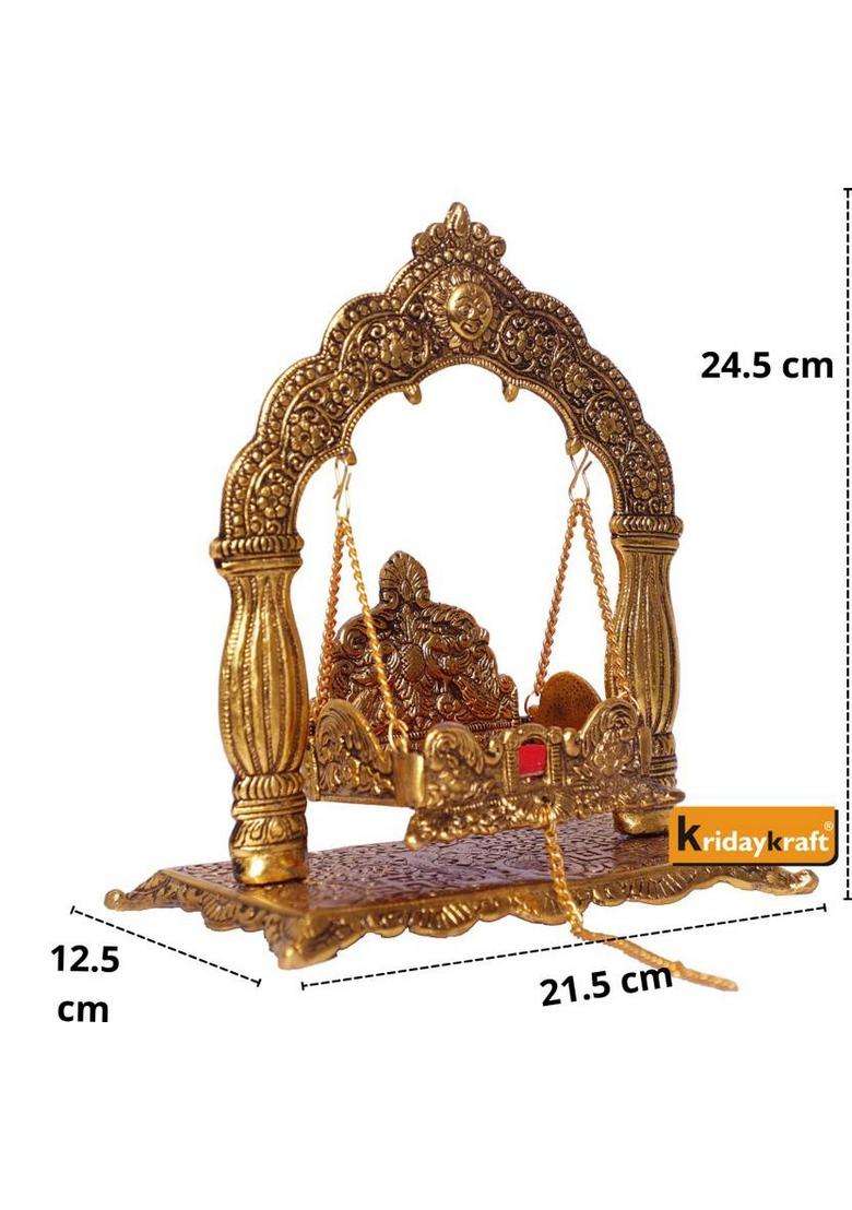 Kridaykraft Metal Laddu Gopal PalnaKrishna Jhula Metal Statue For Temple PoojaLaddu Gopal JhulaDecor Your Home &Religious Idol Gift ArticleShowpiece FigurinesGod Idol... Decorative Showpiece - 24.5 Cm(Metal Gold) - Indya