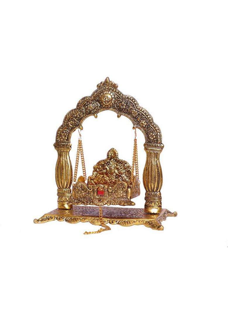 Kridaykraft Metal Laddu Gopal PalnaKrishna Jhula Metal Statue For Temple PoojaLaddu Gopal JhulaDecor Your Home &Religious Idol Gift ArticleShowpiece FigurinesGod Idol... Decorative Showpiece - 24.5 Cm(Metal Gold) - Indya
