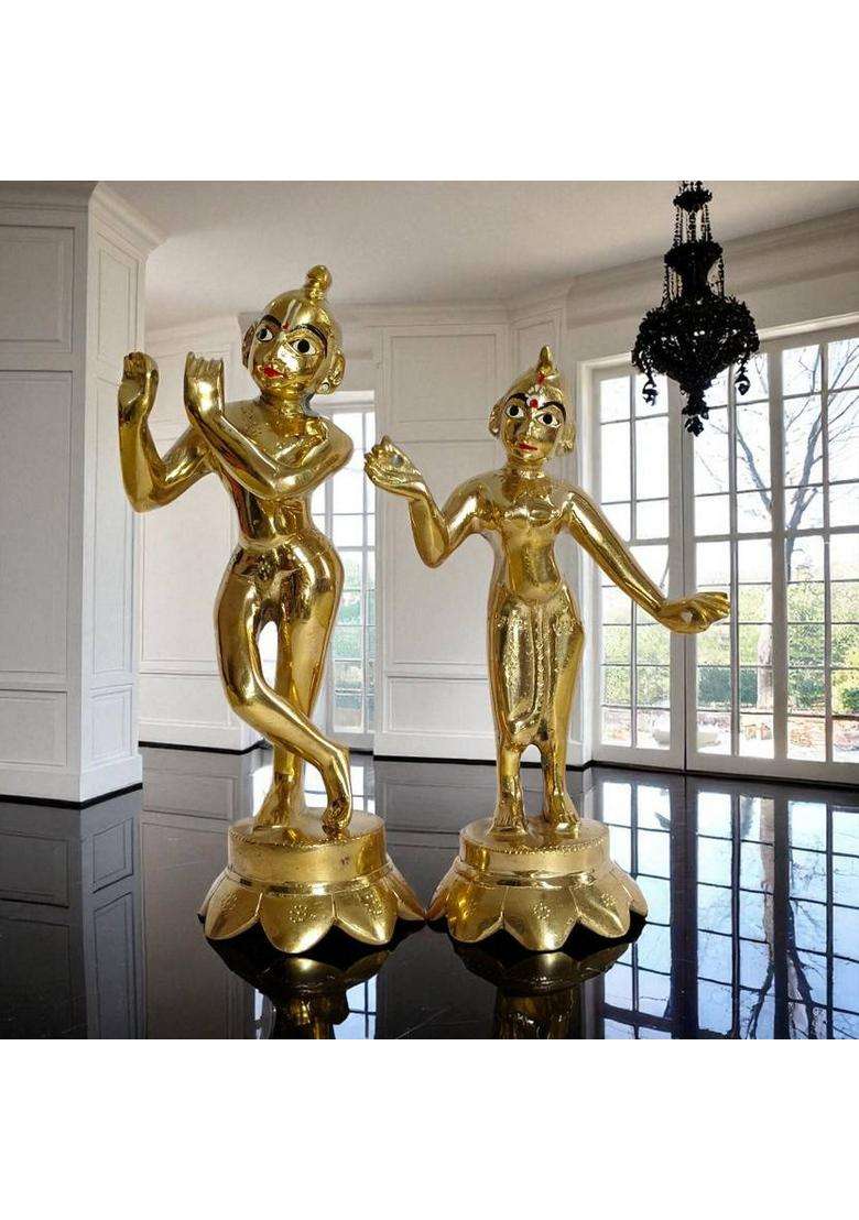Shrinika Radha Krishna Idol Antique Radhakrishna Pair Lord Radha Krishna Statue Decorative Showpiece - 18 Cm(Brass Gold) - Indya