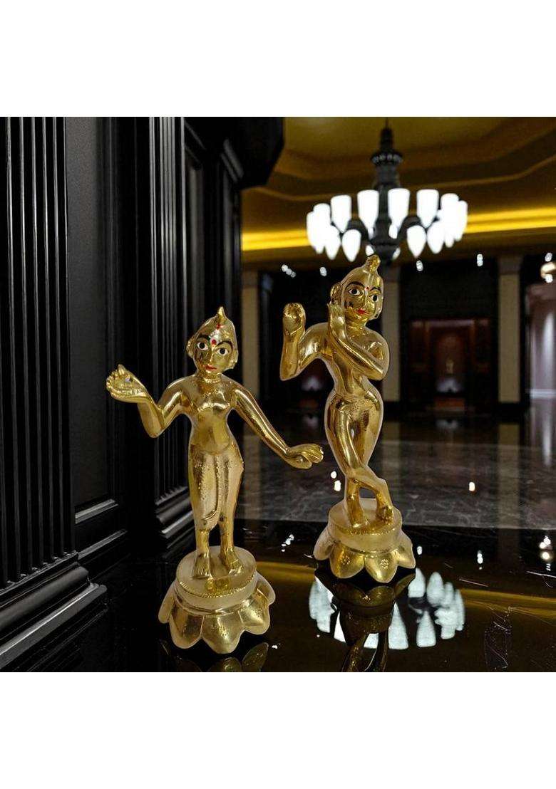 Shrinika Radha Krishna Idol Antique Radhakrishna Pair Lord Radha Krishna Statue Decorative Showpiece - 18 Cm(Brass Gold) - Indya