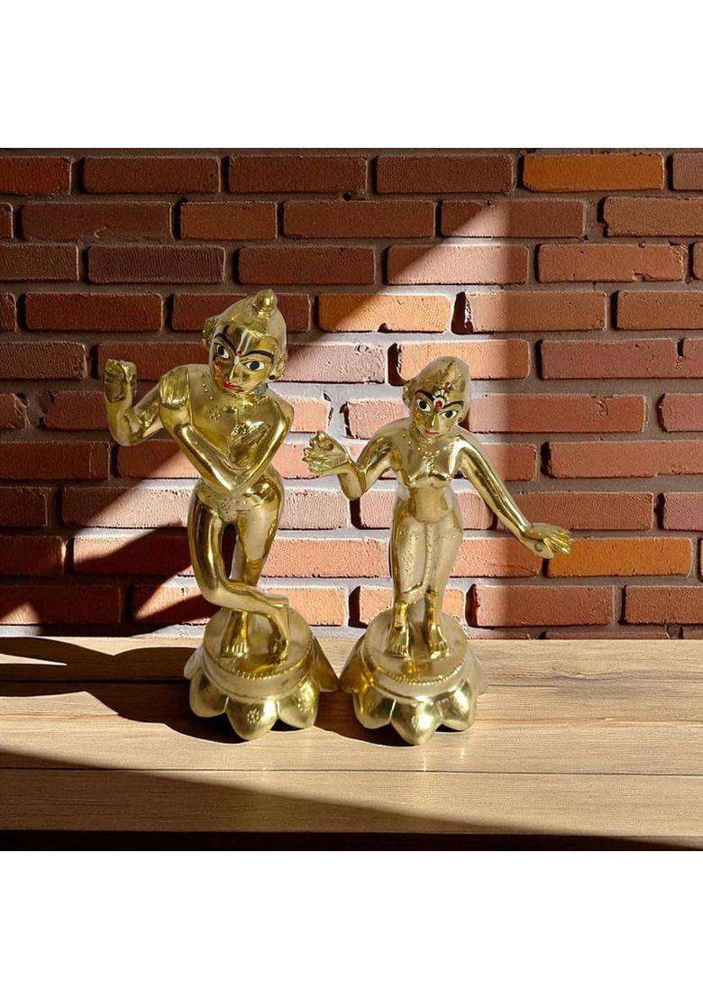 Shrinika Radha Krishna Idol Antique Radhakrishna Pair Lord Radha Krishna Statue Decorative Showpiece - 18 Cm(Brass Gold) - Indya