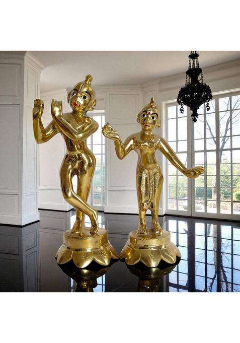 Shrinika Radha Krishna Idol Antique Radhakrishna Pair Lord Radha Krishna Statue Decorative Showpiece - 18 Cm(Brass Gold)