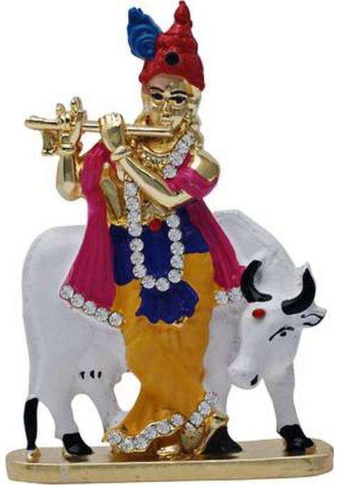 Kulin Lord Krishna Idol For Car Dashboard Home Decor Gifting Decorative Showpiece - 7 Cm(Metal Multicolor)