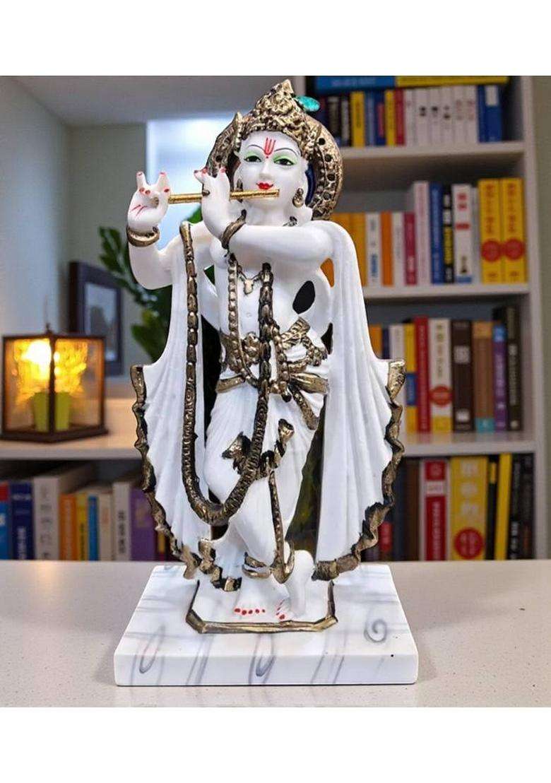 Srimaa Ventures Banke Bihari Krishna Ji With Playing Flute 14.5 Inch Big Marble Dust Idol Decorative Showpiece - 37 Cm(Marble Multicolor) - Indya
