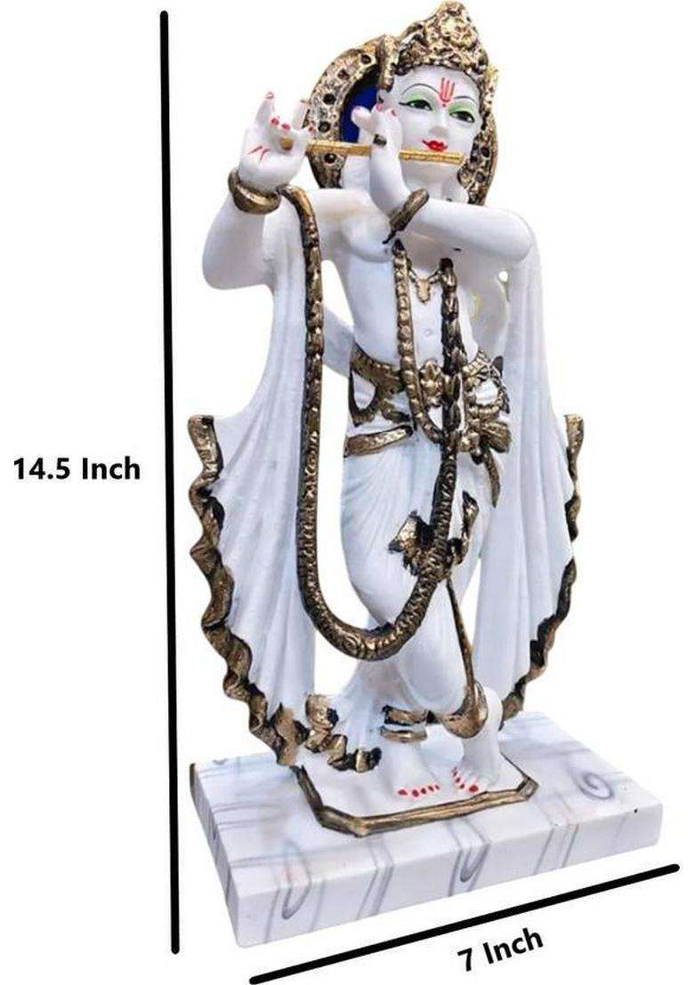 Srimaa Ventures Banke Bihari Krishna Ji With Playing Flute 14.5 Inch Big Marble Dust Idol Decorative Showpiece - 37 Cm(Marble Multicolor) - Indya