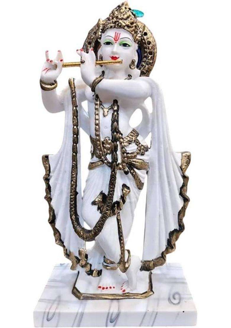 Srimaa Ventures Banke Bihari Krishna Ji With Playing Flute 14.5 Inch Big Marble Dust Idol Decorative Showpiece - 37 Cm(Marble Multicolor) - Indya
