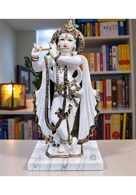 Srimaa Ventures Banke Bihari Krishna Ji With Playing Flute 14.5 Inch Big Marble Dust Idol Decorative Showpiece - 37 Cm(Marble Multicolor)