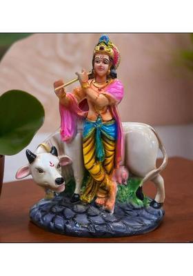 Abhisaar Creations Cow Krishna Decorative Showpiece - 22 Cm(Resin Multicolor)